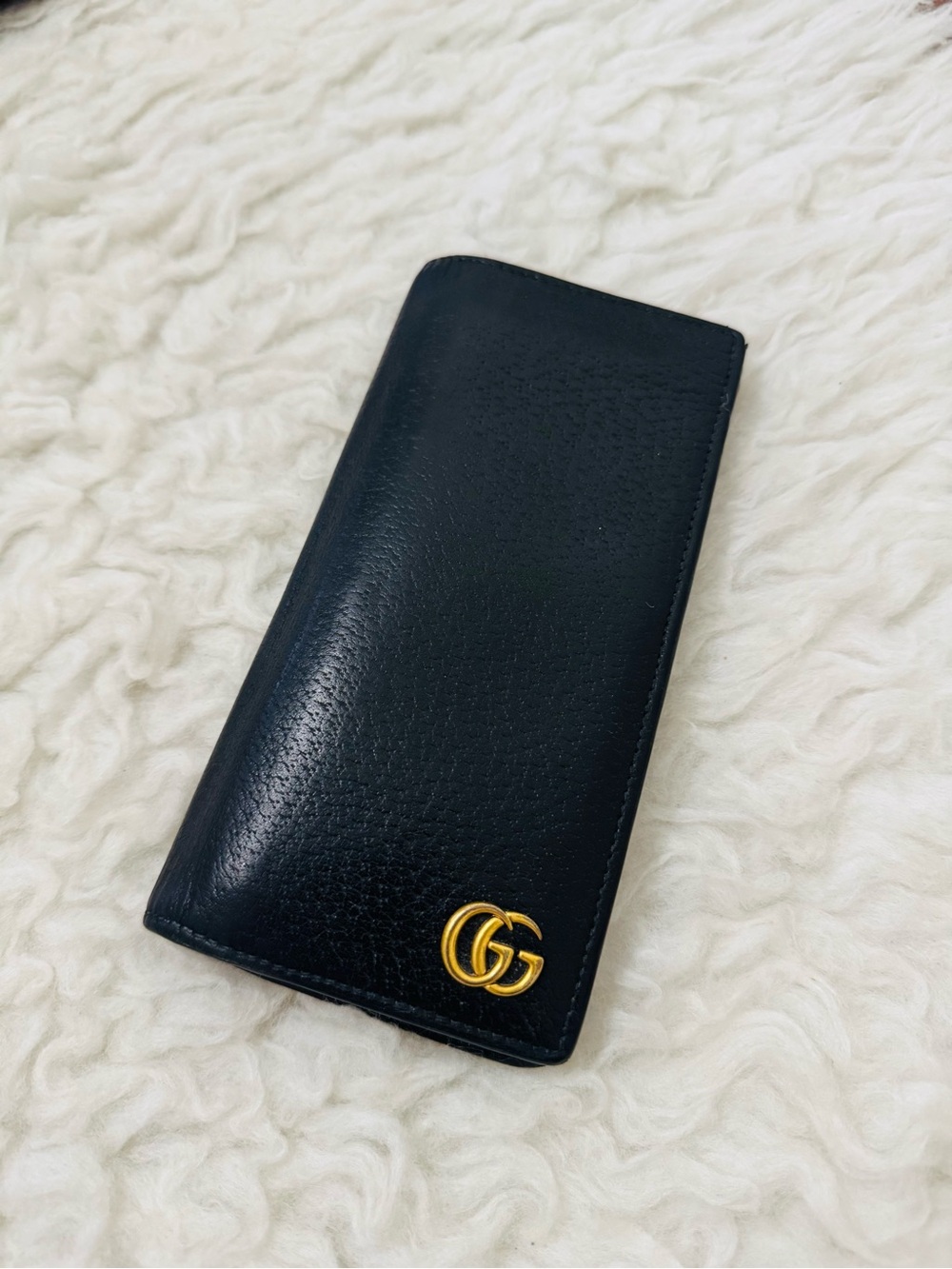 GUCCI GG Marmont Long Wallet Leather Black Gold